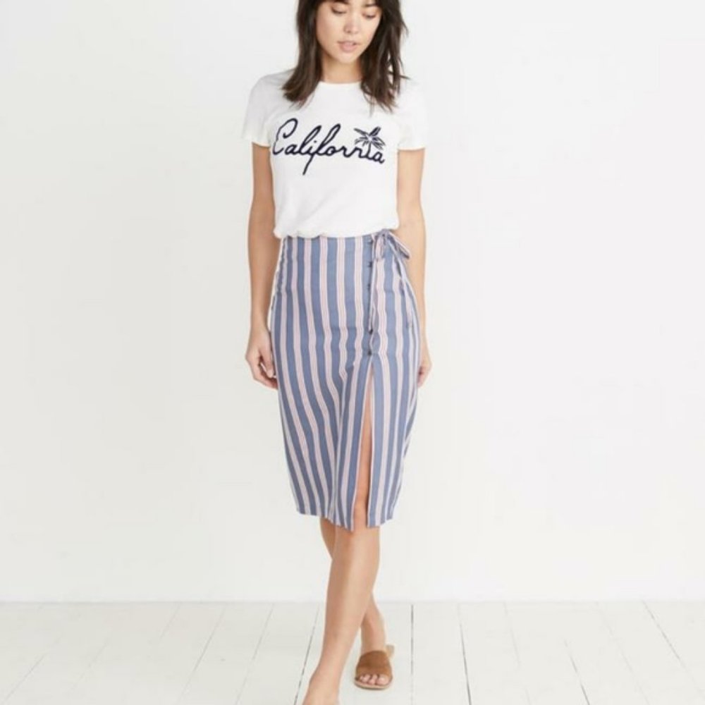 Marine Layer Layla Wrap Skirt Striped Blue Red NWT